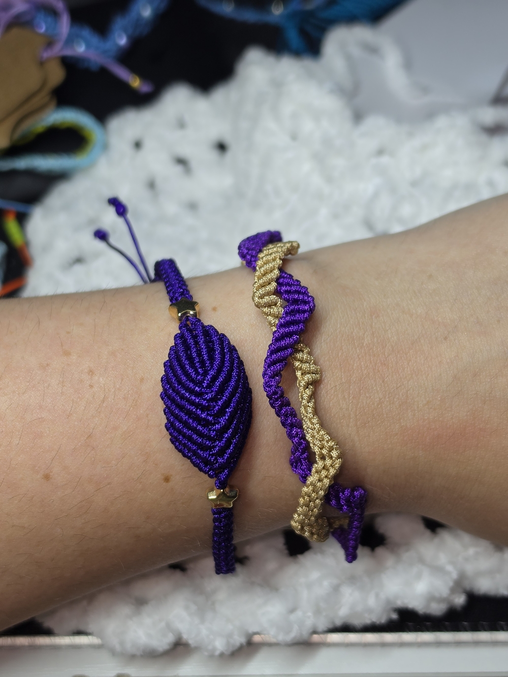 Purple and Gold Braided Adjustable Bracelet Set